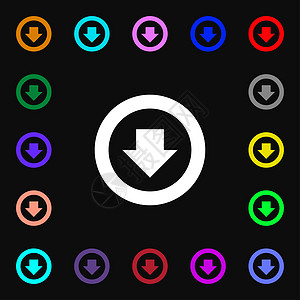 向下箭头 下载 加载 备份图标符号 您设计的很多彩色符号图片