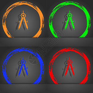 数学罗盘标志图标 时尚的现代风格 在橙色 绿色 蓝色 红色设计中图片
