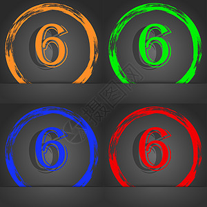 六号图标标志 时尚的现代风格 在橙色 绿色 蓝色 红色设计中标签邮票质量徽章数字成就按钮插图图片