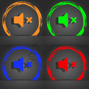 静音扬声器 声音图标符号 时尚的现代风格 在橙色 绿色 蓝色 绿色设计图片