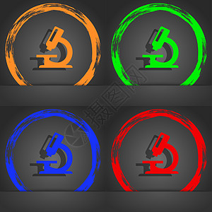 显微镜图标符号 时尚现代风格 在橙色 绿色 蓝色 绿色的设计中图片