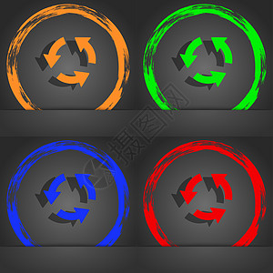 刷新图标符号 时尚的现代风格 在橙色 绿色 蓝色 绿色设计黑色互联网团体回收箭头代号倒带信息旋转图表图片