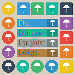 伞状符号图标 雨保护符号 20色平面 圆形 方形和矩形按钮气象游客插图圆圈海豹创造力质量旅行令牌邮票图片