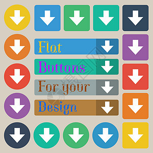 下载标志 下载平面图标 加载标签 一套二十色扁平 圆形 方形和矩形按钮图片