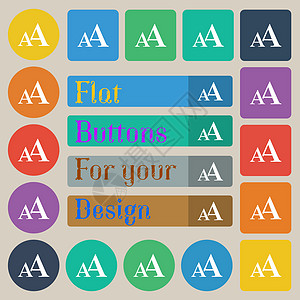 放大字体 AA 图标符号 一套二十色扁平 圆形 方形和矩形按钮图片