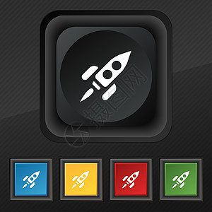 火箭图标符号 在黑色纹理上为您设计5个彩色 时髦的按钮图片