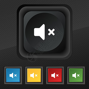 静音扬声器 声音图标符号 在黑色纹理上为您设计一套五色 时髦的按钮图片
