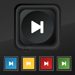 下个音轨图标符号 在黑色纹理上为您设计一套五色 时髦的按钮倒带视频插图玩家音乐网络图片