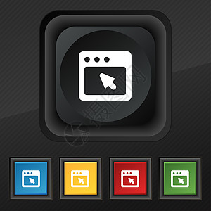 对话框图标符号 在用于设计设计的黑色纹理上设置五个彩色 时髦的按钮图片