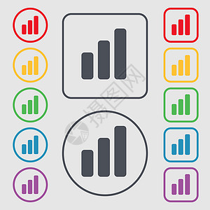 增长和发展的概念 利率图标符号图 带有框架的圆形和方形按钮上的符号金融兴趣审查酒吧图表评分报告进步抵押生长图片