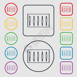 Dj 控制台组合控件控点和按钮 级别图标 圆形上的符号和带框架的方键图片