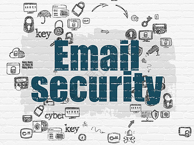 保护概念 在墙壁背景上用电子邮件发送安全邮件数据建筑绘画箭头攻击图表方案犯罪流程图蓝色图片