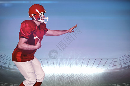 美式足球运动员与球一起跑动的复合图像竞赛运动体育竞技天空绘图袜子对手一只手男性图片