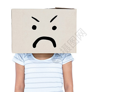 压抑的女人的复合图像 头顶上方一箱愤怒涂鸦计算机绘图紧张盒子插图女性愁云焦虑图片