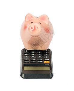 带有计算器的猪肉银行现金小猪盒子商业基金储蓄库存退休利润经济图片