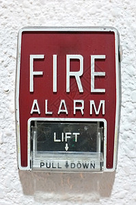 白墙上的火警警报预防火焰警笛事故按钮盒子控制安全水泥嗓音背景图片