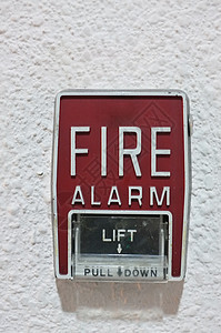 白墙上的火警警报案件噪音救援控制帮助火焰盒子水泥危险嗓音背景图片