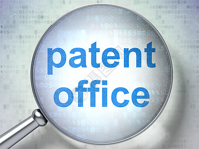 法律概念 带有光玻璃的专利局法庭财产权利数据镜片放大镜蓝色刑事办公室法官图片