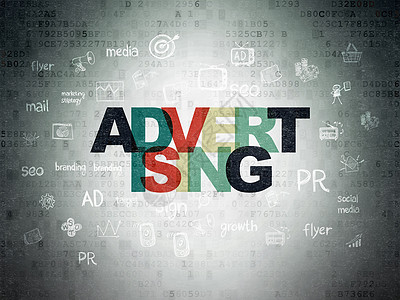 广告概念 数字纸张背景上的广告网络白色产品品牌数据战略电脑销售绘画代码图片