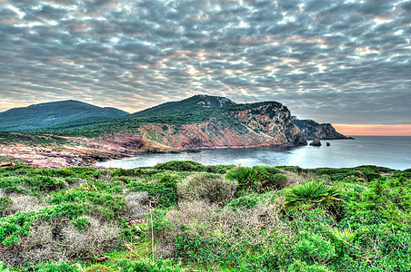 萨丁亚海岸景观 波西西奥门廊海岸线风景太阳阳光海浪冲浪旅游地平线海景图片