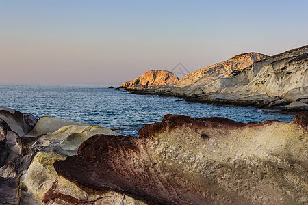 希腊米洛斯岛Milos由白矿形成而成的海景景观地质学阳光海岸画报旅行矿物假期海滩岩石个性图片