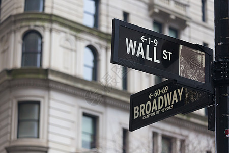 华尔街牌 美国纽约市中心库存金融红绿灯城市正方形交换国家股票股市图片