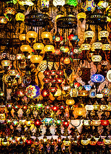 阿拉伯语灯笼文化玻璃传统火鸡礼物展示金子风格蓝色市场图片