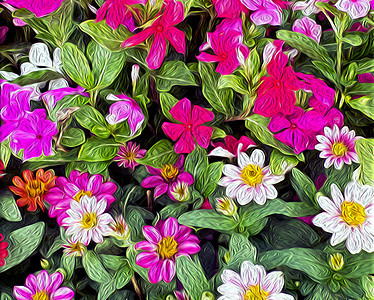 油画花艺术野花植物群花瓣植物粉色草地绘画水彩绿色图片