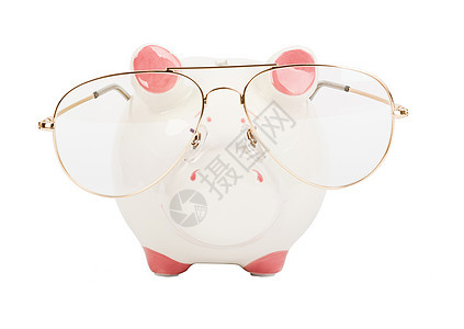 带眼镜的小猪银行储蓄白色银行业财富现金粉色小猪利润背景图片