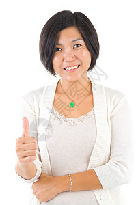 亚裔女性微笑工作成就亲热成人女士快乐手势显示高清图片素材