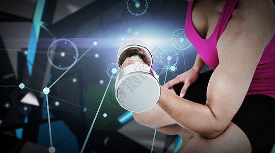 肌肉女性用哑铃进行锻炼的复合形象起重男性计算机女士运动员几何学举重健身自由重量重量图片