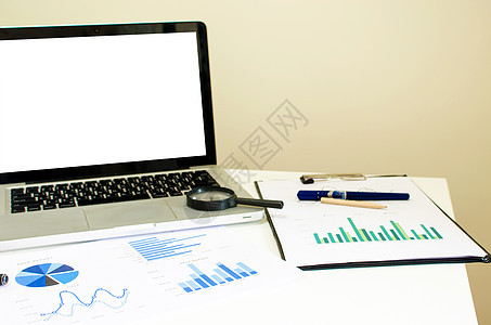 配备膝上型电脑的办公室工作场所统计职场市场桌面玻璃计算器技术报告生长图表图片