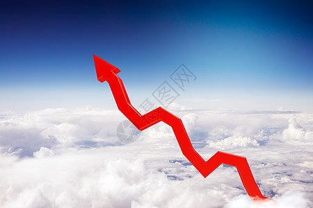 红箭头指向上直方图图表天空收益经济红色背景图片