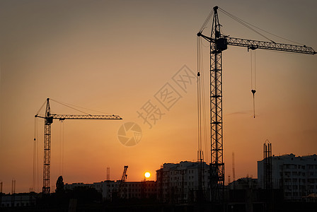 工业起重机港口工程货物运输建筑学城市橙子建筑机器太阳图片