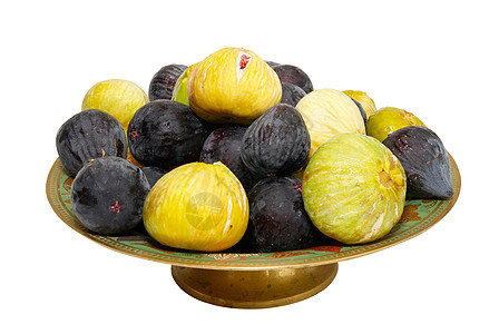 盘子上的黑黄无花果堆在白板上市场生产烹饪宏观小吃泻药种子甜点工作室热带图片