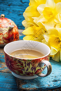 早茶草本花瓣花束杯子液体香气植物早餐植物群季节图片