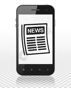 新闻概念 显示有报纸的智能手机杂志屏幕娱乐床单工具报告电话技术正方形展示图片