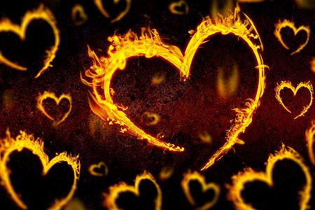 几颗心在火中的复合图像火焰图片