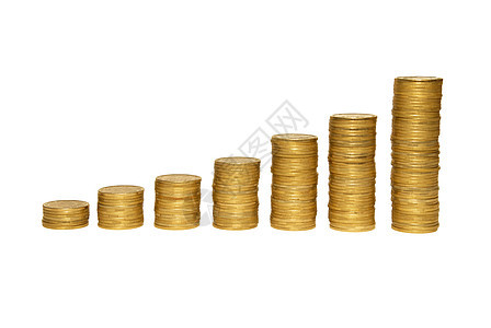 通往富贵的金币的阶梯 白纸上隔绝的金币贸易生长硬币债务商业进步楼梯金子投资速度图片
