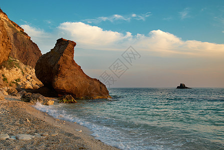 热带热带海滩异国水晶石头岩石蓝色情调水池泡沫地平线风景图片