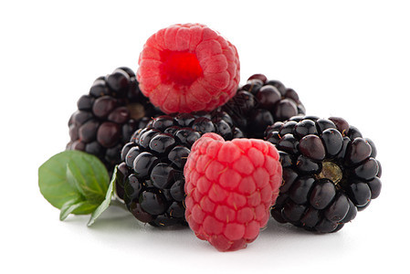 带黑莓的草莓草本植物绿色水果甜点植物学白色药店覆盆子健康叶子图片