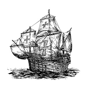 Colububus 舰船船运海洋假期涂鸦导航航程旅行运输海军墨水图片