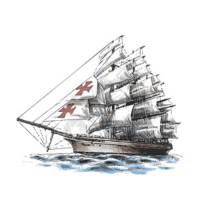 Colububus 舰船铅笔绘画海洋白色运输假期旅行海军航程涂鸦图片