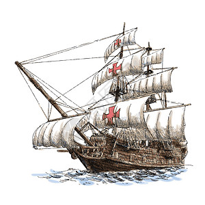 Colububus 舰船海军旅行航程涂鸦草图运输手绘黑色白色海洋图片