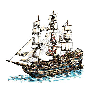 Colububus 舰船绘画航程涂鸦墨水旅行海洋运输白色海军船运图片
