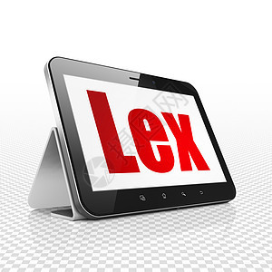 法律概念平板电脑与 Lex 上显示财产架子标签正方形法典防御工具保险技术绘画图片