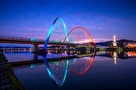 南韩大田博览会桥吸引力景观活力旅游展示旅行世界彩虹喷泉场景图片