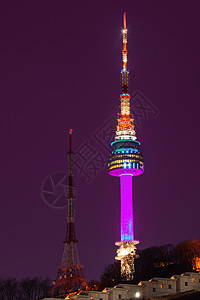 首尔塔 韩国南桑塔景观地标场景城市天际反射风景图片