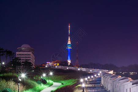 首尔塔 韩国南桑塔城市天际场景地标风景反射景观图片