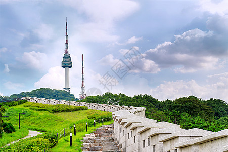 首尔塔 韩国南桑塔反射风景地标天际景观城市场景公吨图片